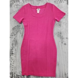 Vintage 90s In Charge Dress Womens M Pink Stretch Ribbed Knit Bodycon Mini